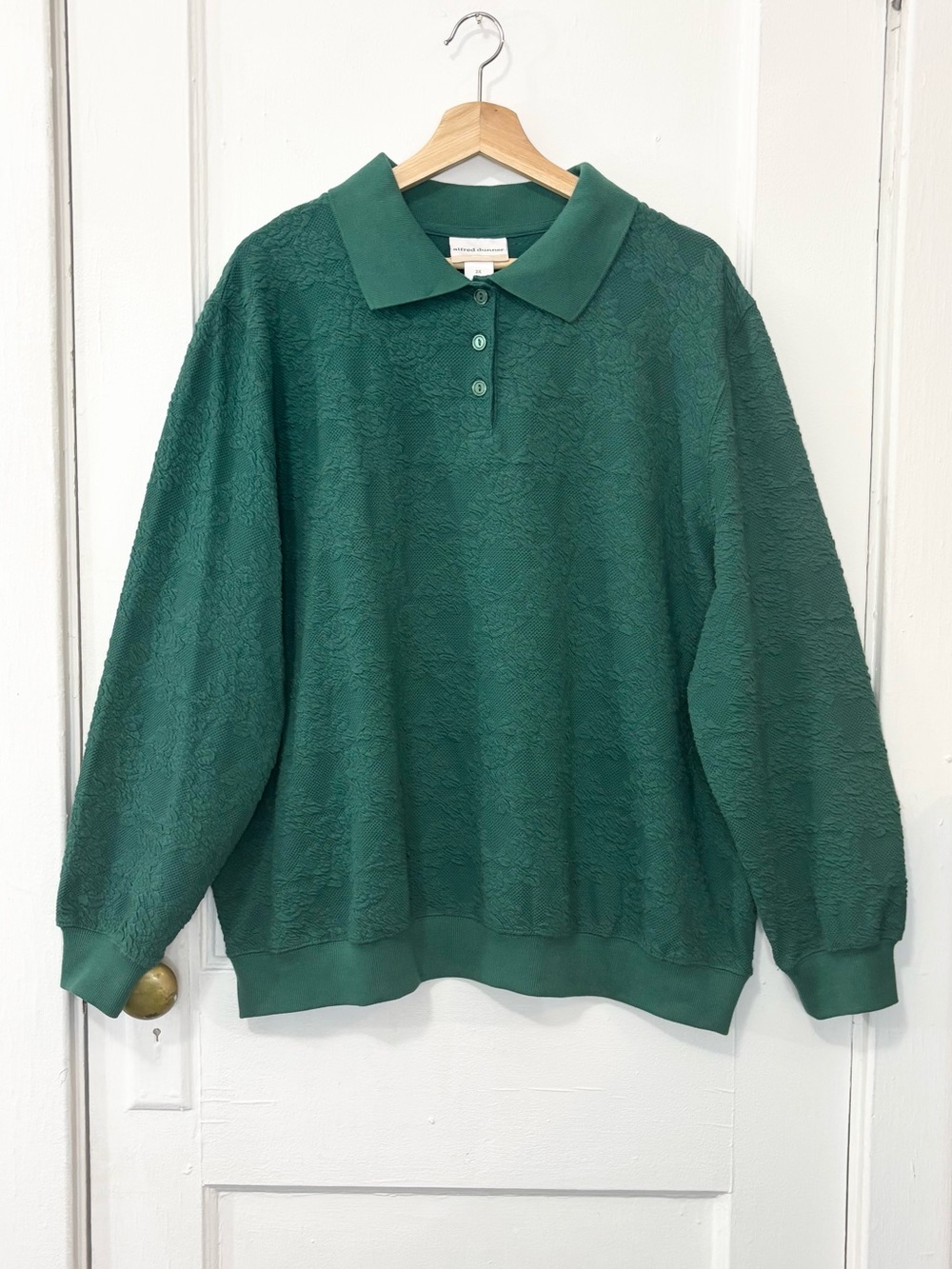 NWT Alfred Dunner Women Emerald Green Long Sleeve Textured Polo Sweater, Plus 3X
